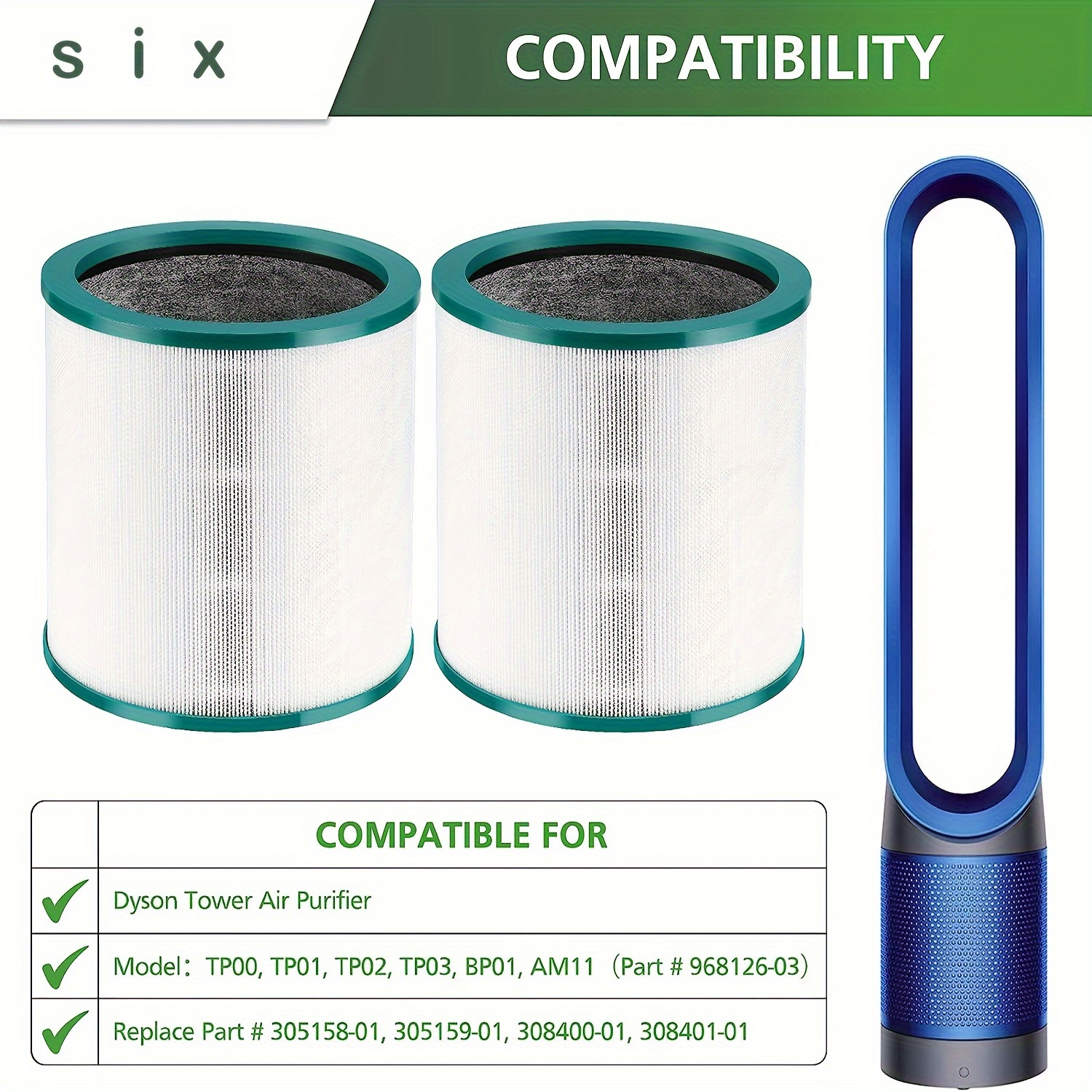 Lot de 2 filtres de rechange pour purificateur d'air Dyson TP01 TP02 TP03  BP01, compatible avec le purificateur d'air Dyson Pure Cool Link Tower