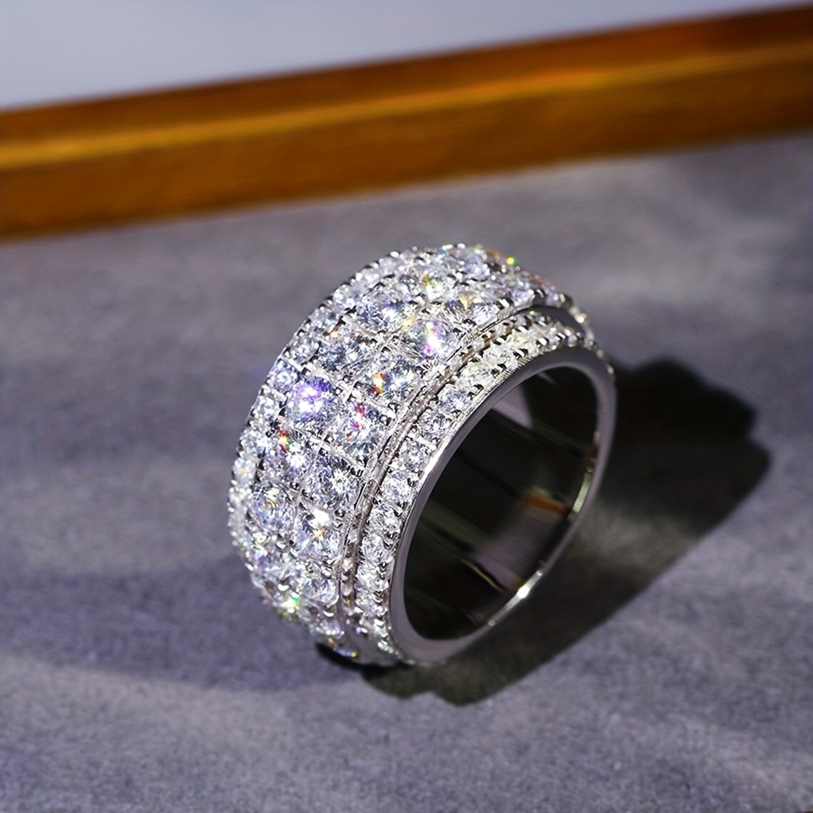 Image of Trendy Minimalist Micro-pave Synthetic Zirconia Women's Wide Band Ring For Bridal Wedding Engagement Party Jewelry Accessory