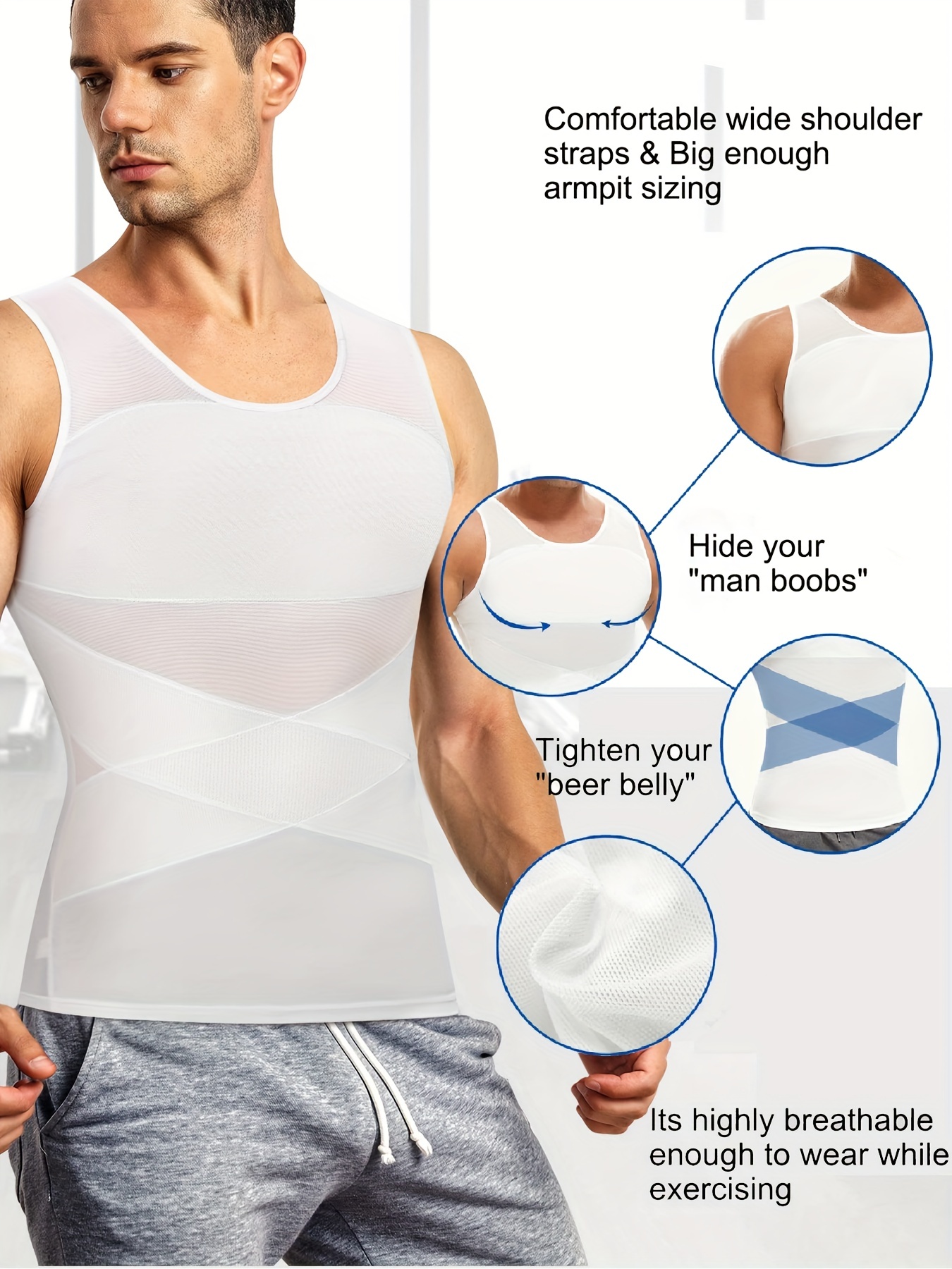 Men Vest Tank Top Slimming Belly T-Shirt Body Shaper Compression Shapewear  Black