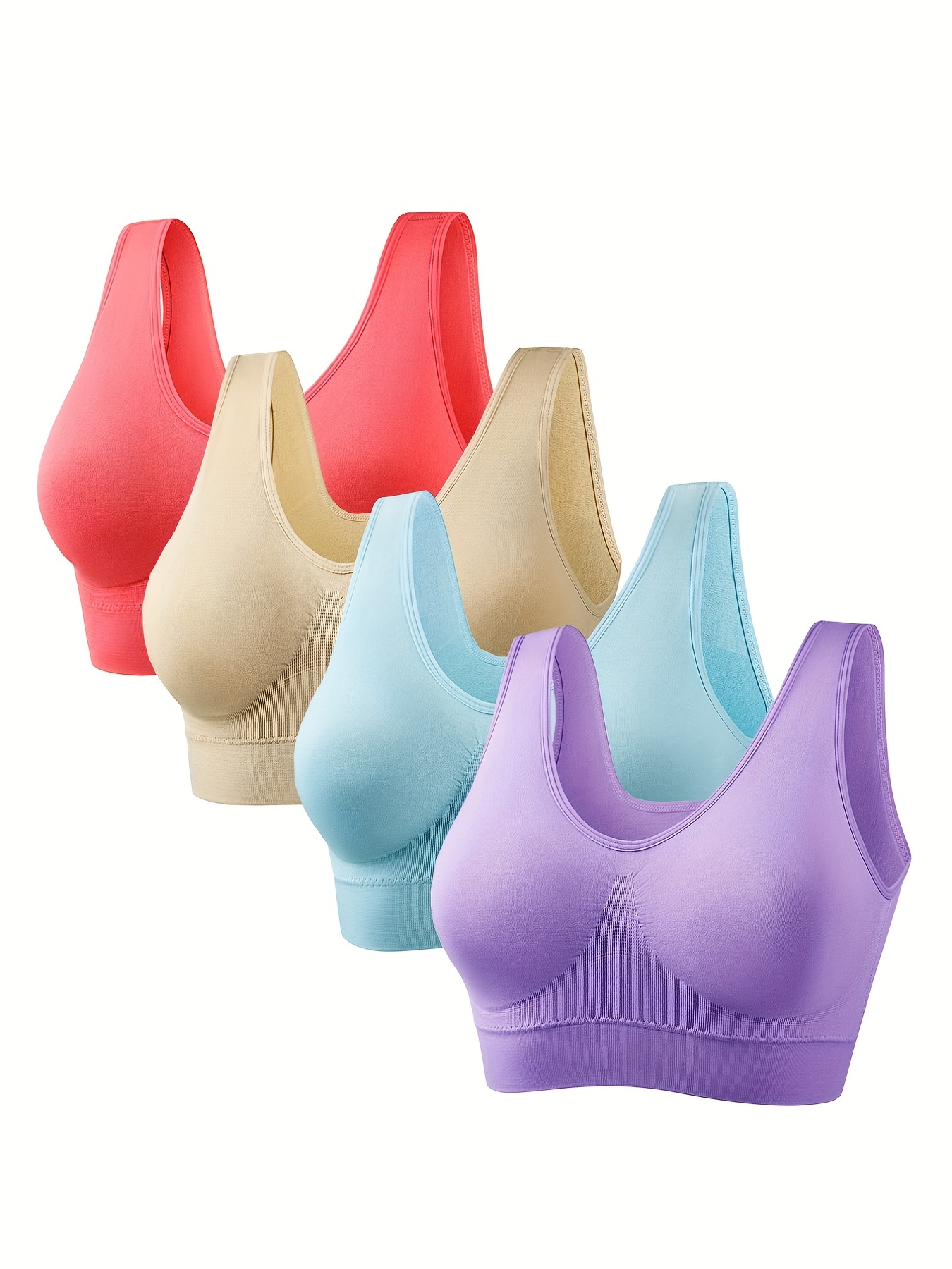 4 Pack Plus Size Sports Bra Set, Women's Plus Contrast Lace Wireless Wide  Straps Breathable Running Yoga Bra 4pcs Set