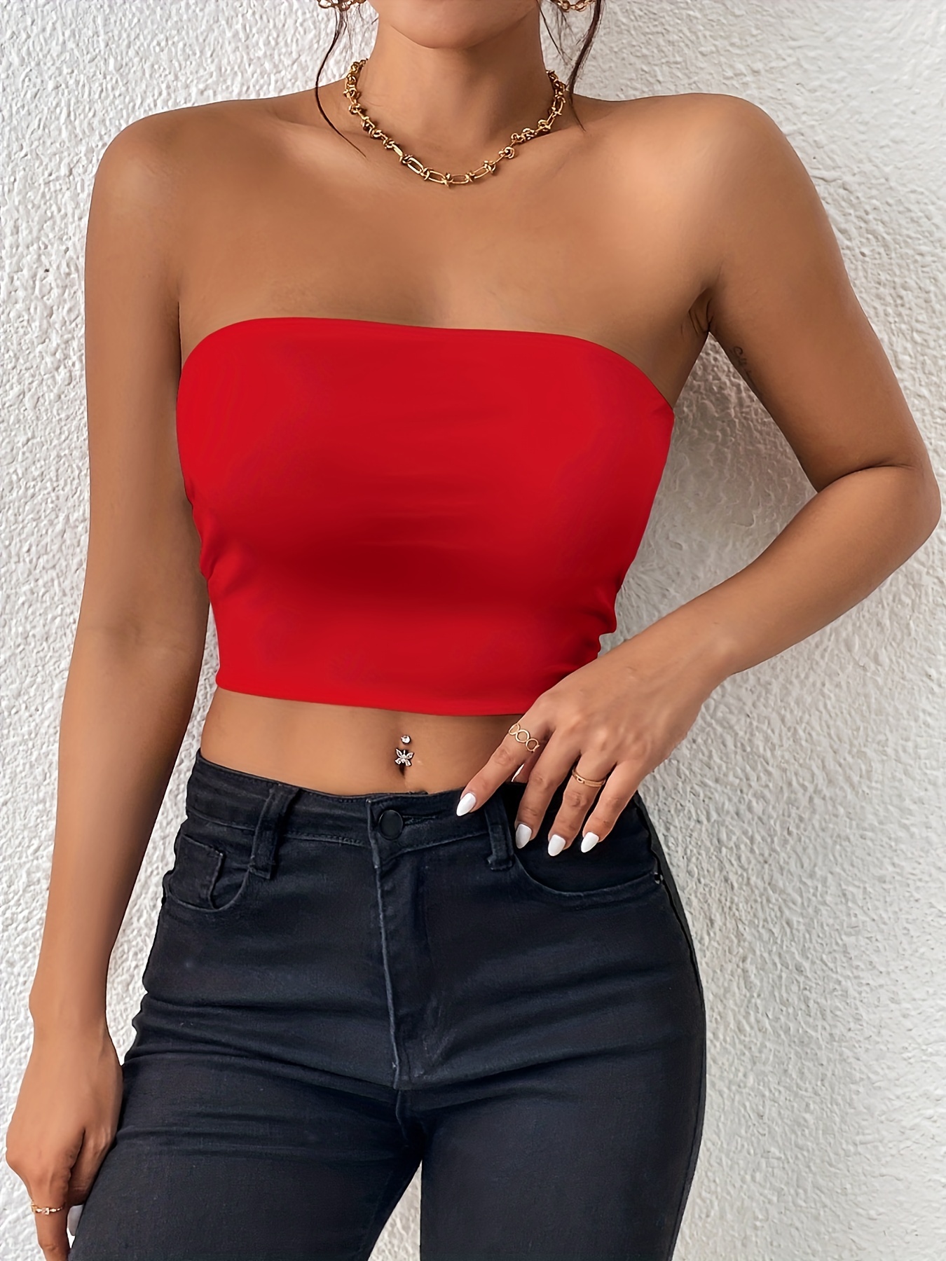 Red Reworked Micro Tube Top, Women's Fashion, Tops, Sleeveless on Carousell