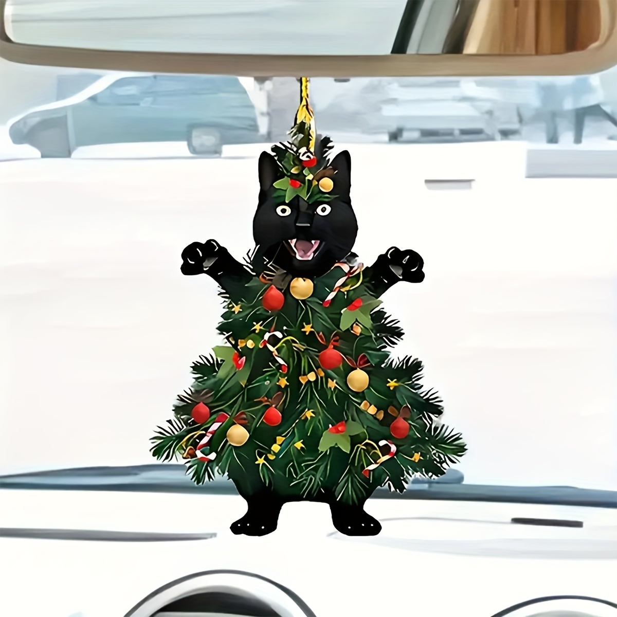 Niedliche Weihnachtsmütze Katze Anhänger Weihnachtsbaum Deko Lustige  Weihnachtskugeln Cute Auto Anhänger 2D Acryl Flacher Ornament  Weihnachtsbaum