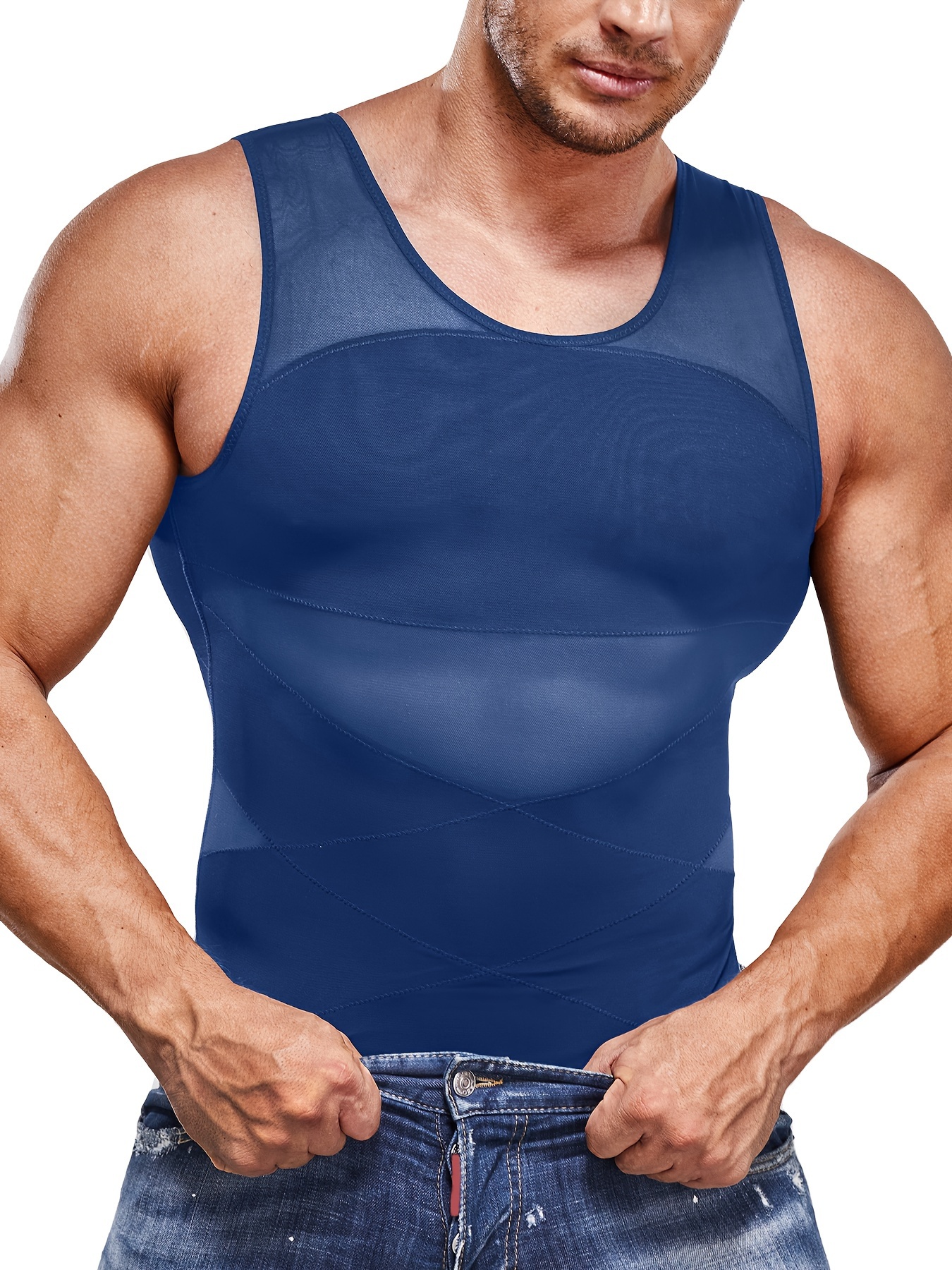 Men Body Shaper Slimming Vest Tight Tank Top Compression Shirt Tummy  Control Underwear Moobs Binder (Black, L)