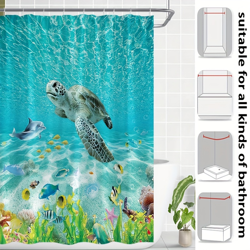 Nautical Sea Turtle Shower Curtain Sealife Coastal Beach Style