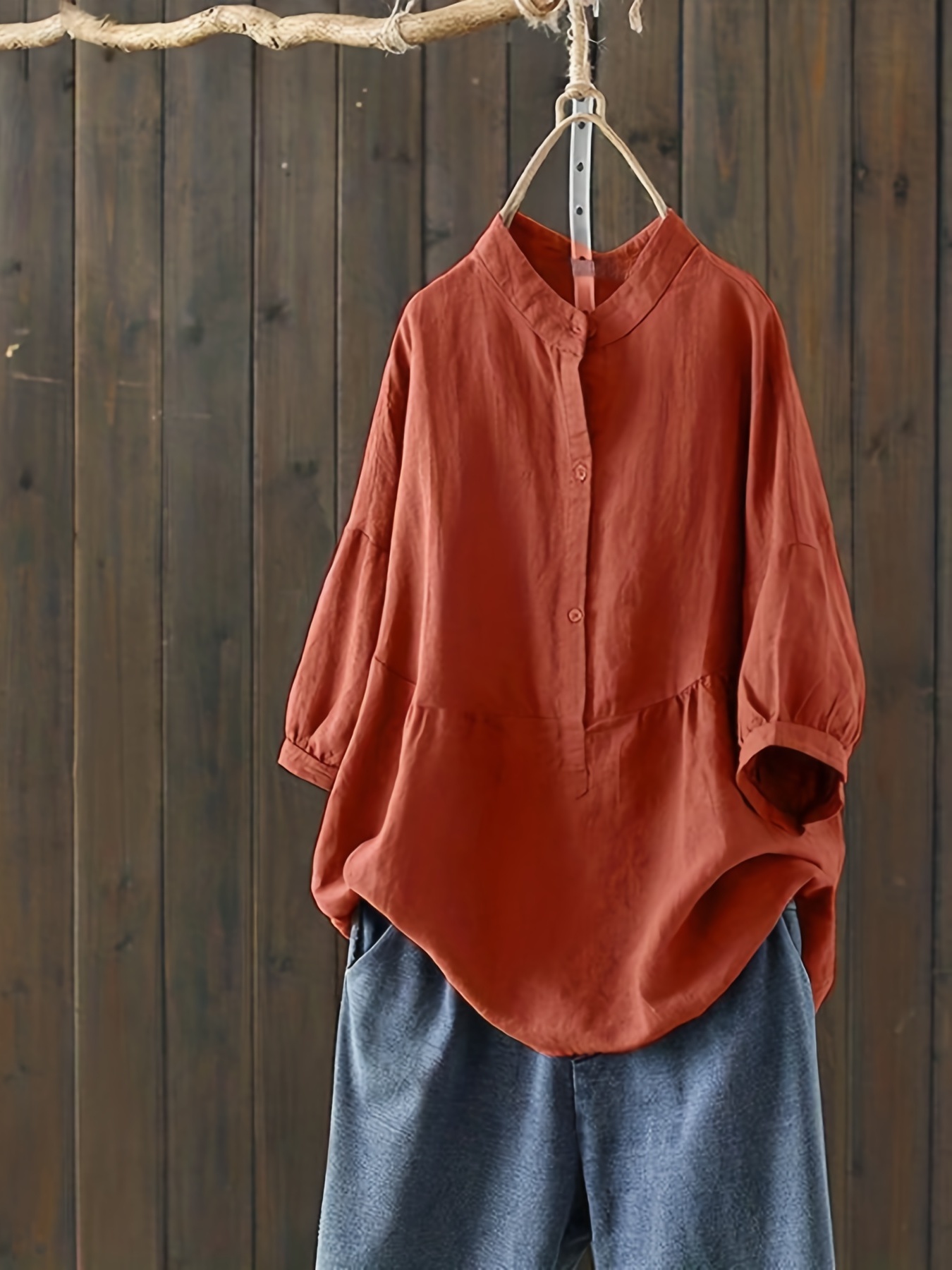 Plus Size Casual Blouse, Women's Plus Mock Neck Half Sleeve Round