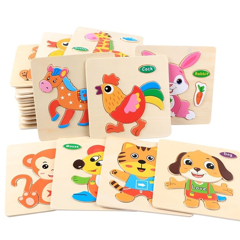Wooden 3d Puzzles Kids Montessori Jigsaw Game Cartoon Animal Vehicle  Pattern Baby Early Educational Learning Toys For Children | Shop Now For  Limited-time Deals | Temu
