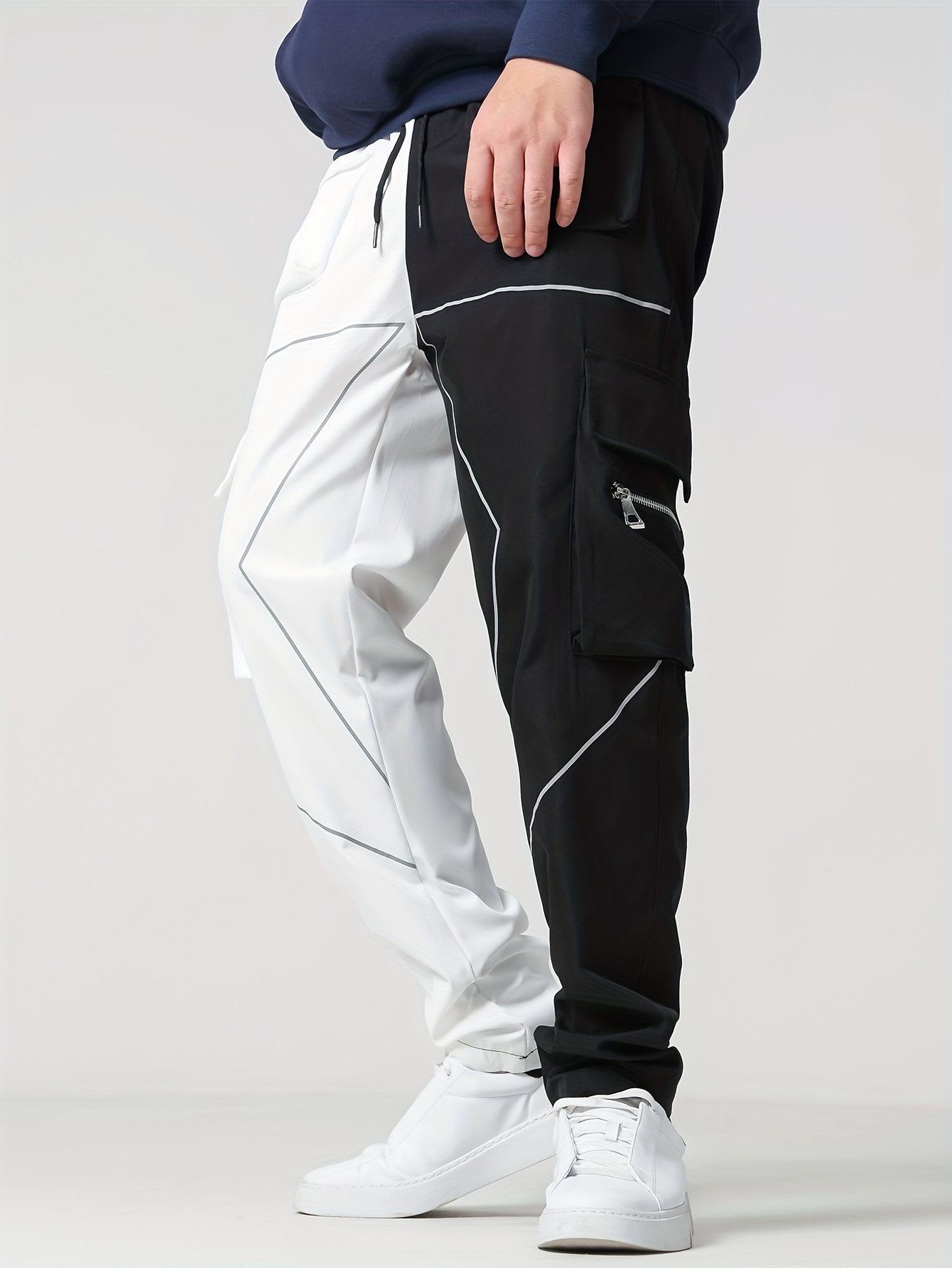 Contrast Color Design Flap Pocket Men's Drawstring Cargo Pants