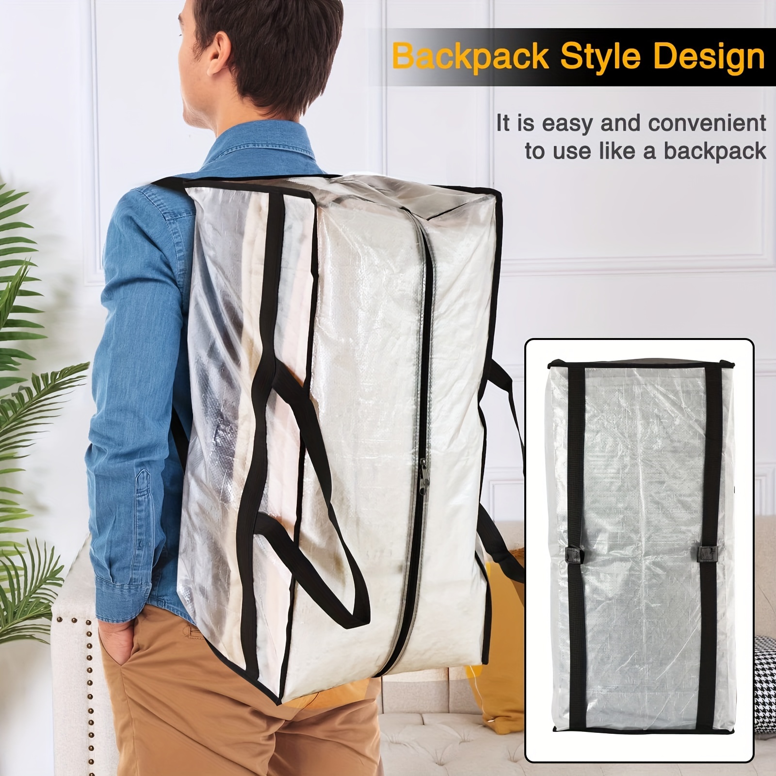 Over-Sized Clear Storage Bag with Strong Handles and Zippers