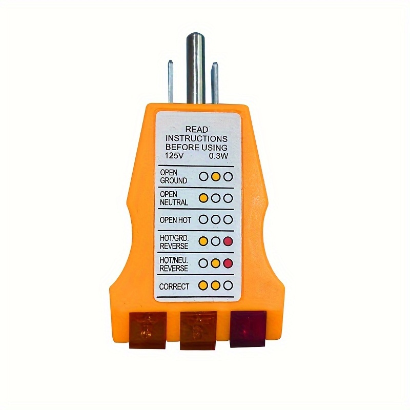 

1pc, Receptacle Tester, 110-125vac Range, Faulty Wiring Detection, With Red & Amber Indicators, Instructions Included, Light Pattern Diagnosis, For North American Outlets
