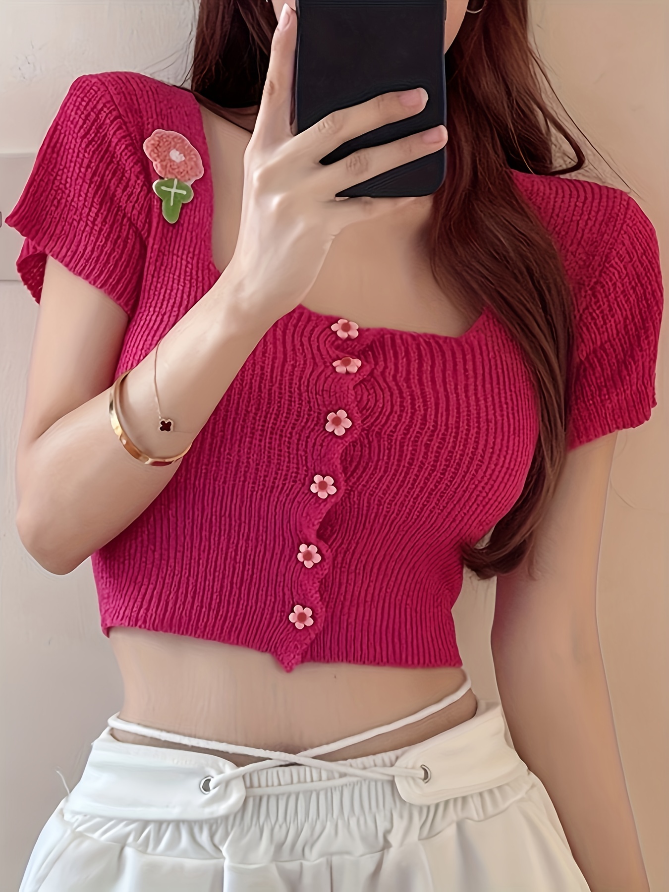 2023 Korean Fashion Womens Short Sleeve Korean Style Crop Top Y2K