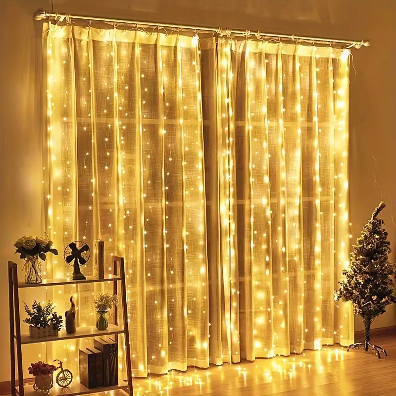 1pc 300led fairy curtain light usb plug in christmas fairy string lights remote control 8 modes bedroom indoor outdoor wedding party decoration festival lighting warm white colorful details 3