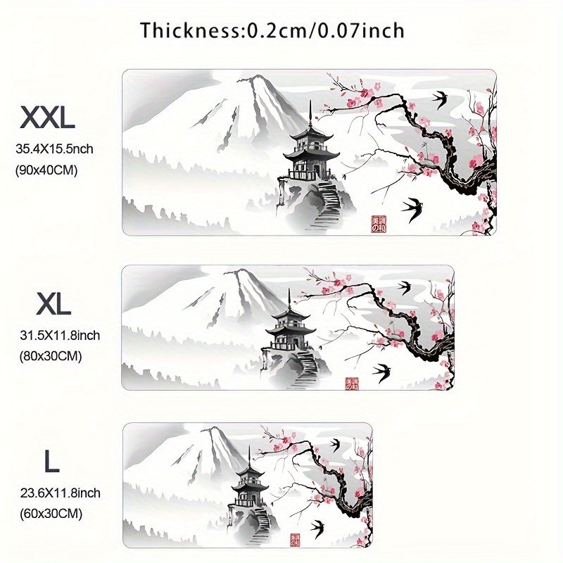 Generic - Tapis de souris noir blanc fleur de cerisier Sakura Death Life  tapis de bureau étendu 80 x 30 cm base en caoutchouc antidérapant bord  cousu grand tapis de jeu XL