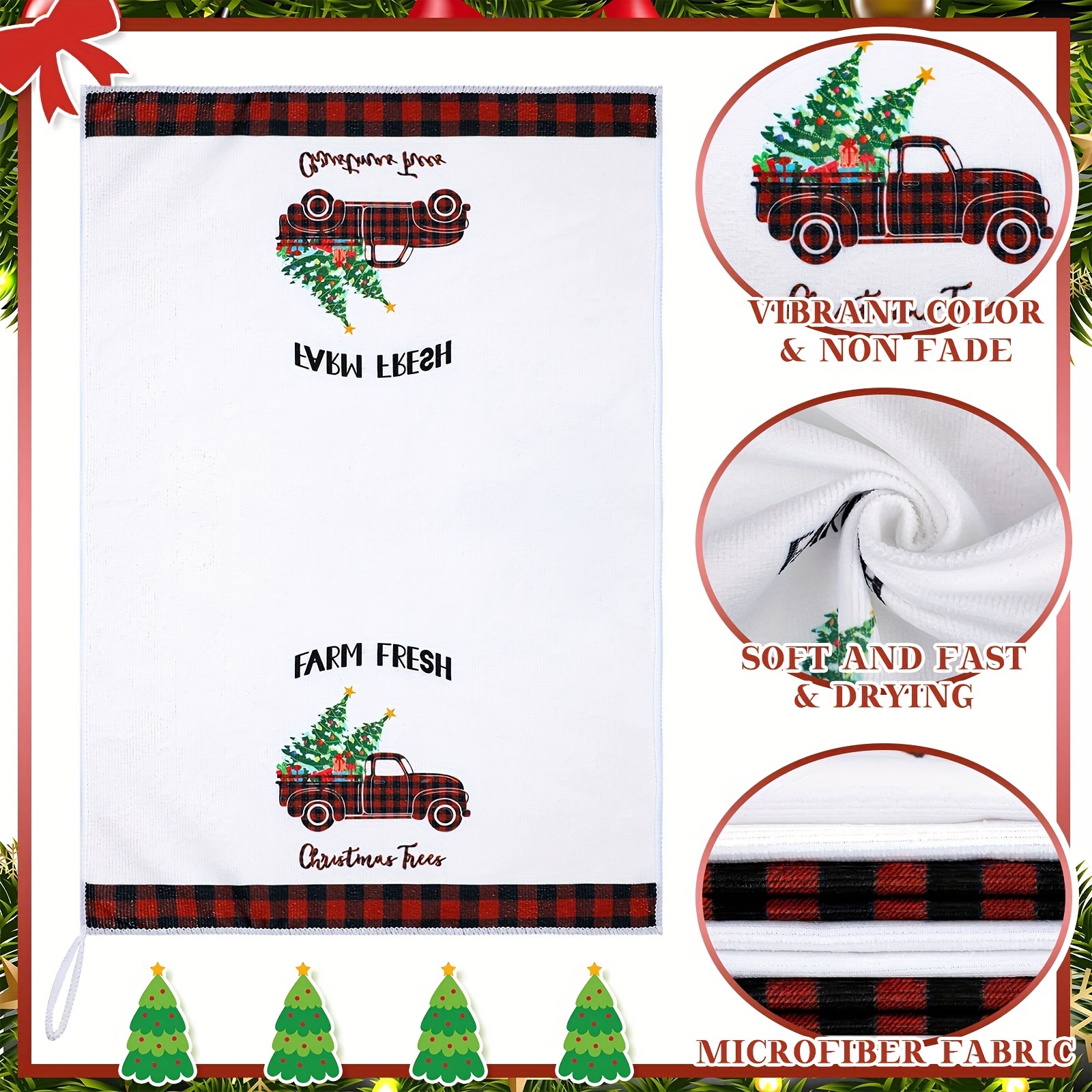 4pcs,Christmas Kitchen Towels Buffalo Check Plaid Dish Towels