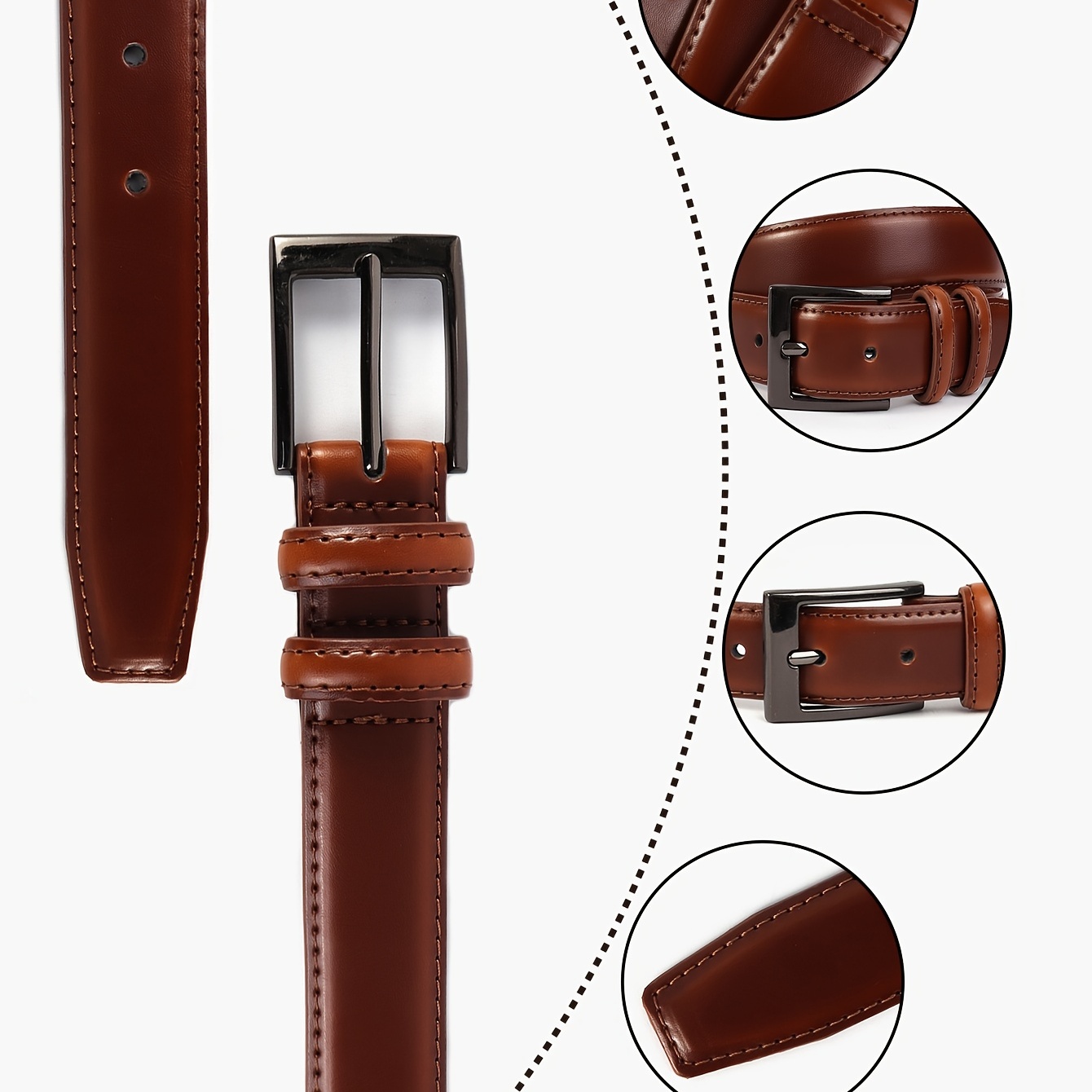 Dark Brown Leather Men's Belt with Pin Buckle