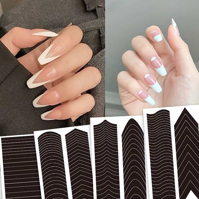 Economisch bus verkouden worden French Manicure Nail Art Stickers French Tip Nail Stencils Self Adhesive  Nail Strips Moon V Shape Design Nail Guides For Diy Nail Decorations Tools  - Beauty & Health - Temu