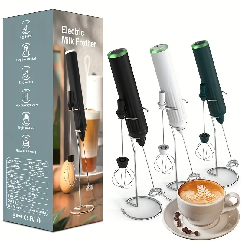 Usb Rechargeable Electric Milk Frother With Stand - Handheld Mini Mixer And  Foamer For Perfectly Frothed Milk In Seconds - Temu