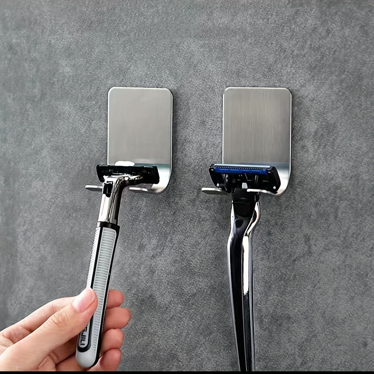 Razor Holder for Shower, Stainless Steel Self Adhesive Shower Hooks, Heavy Duty Razor Holder Hook Shaver Hook Hanger for Bathroom Kitchen Organizer