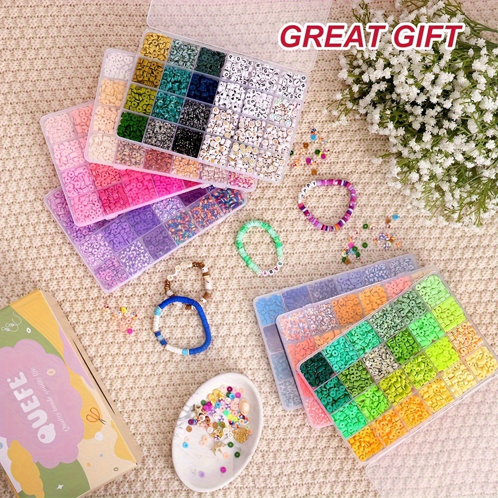 QUEFE 4800pcs Clay Beads for Bracelet Making Kit 48 Colors Flat