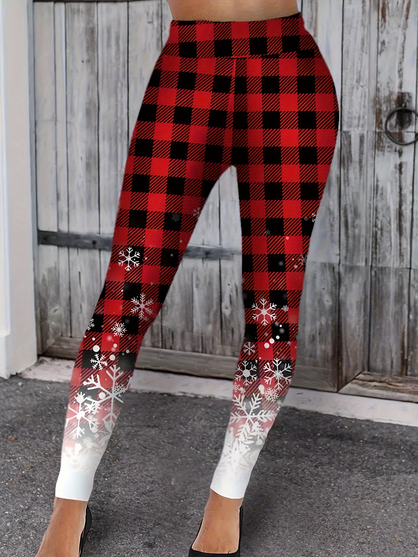 Christmas Snowflake Print Skinny Leggings, Casual Elastic Waist Stretchy  Leggings, Women's Clothing