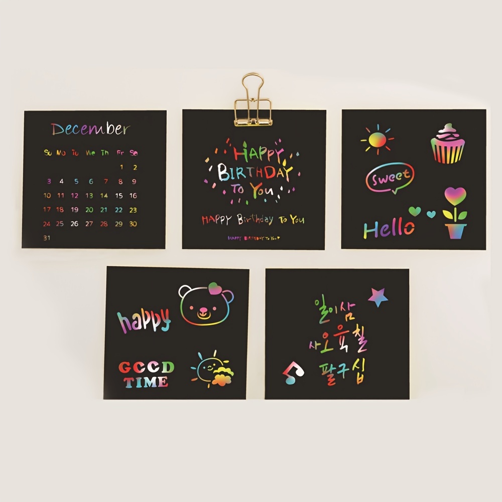 5/100 Pieces Kids Magic Rainbow Scratched Mini Note Paper Pad Cards DIY  Kids Drawing Template Painting Toy Craft Gift