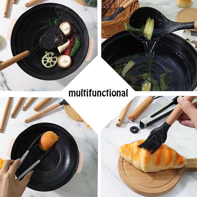 Silicone Wooden Handle No Slip Mini Kitchen Cooking Utensils Tools Set  Cuisine Outils For Students Hotel Home Kitchen Stuff Clearance Kitchen  Accessories Kitchen Gadgets Back To School School Supplies Student College  Dorm