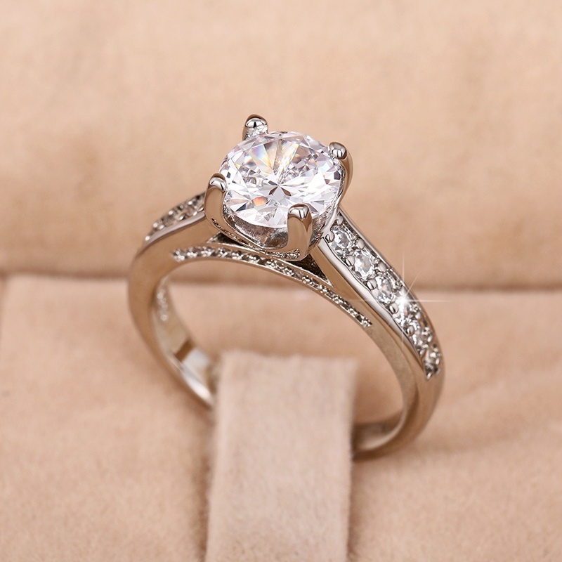 Women Romantic Wedding Ring, 925 Silver Plated Zircon Engagement Ring