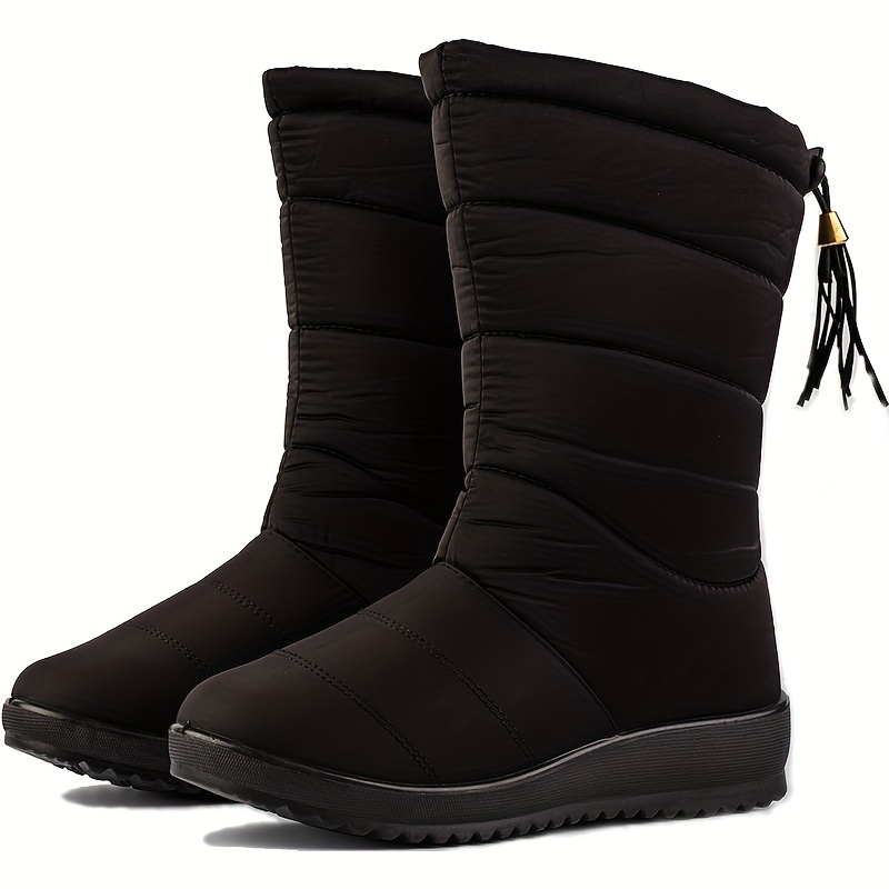 Fur Lined Snow Boots Waterproof Platform Mid Calf Chunky Heels
