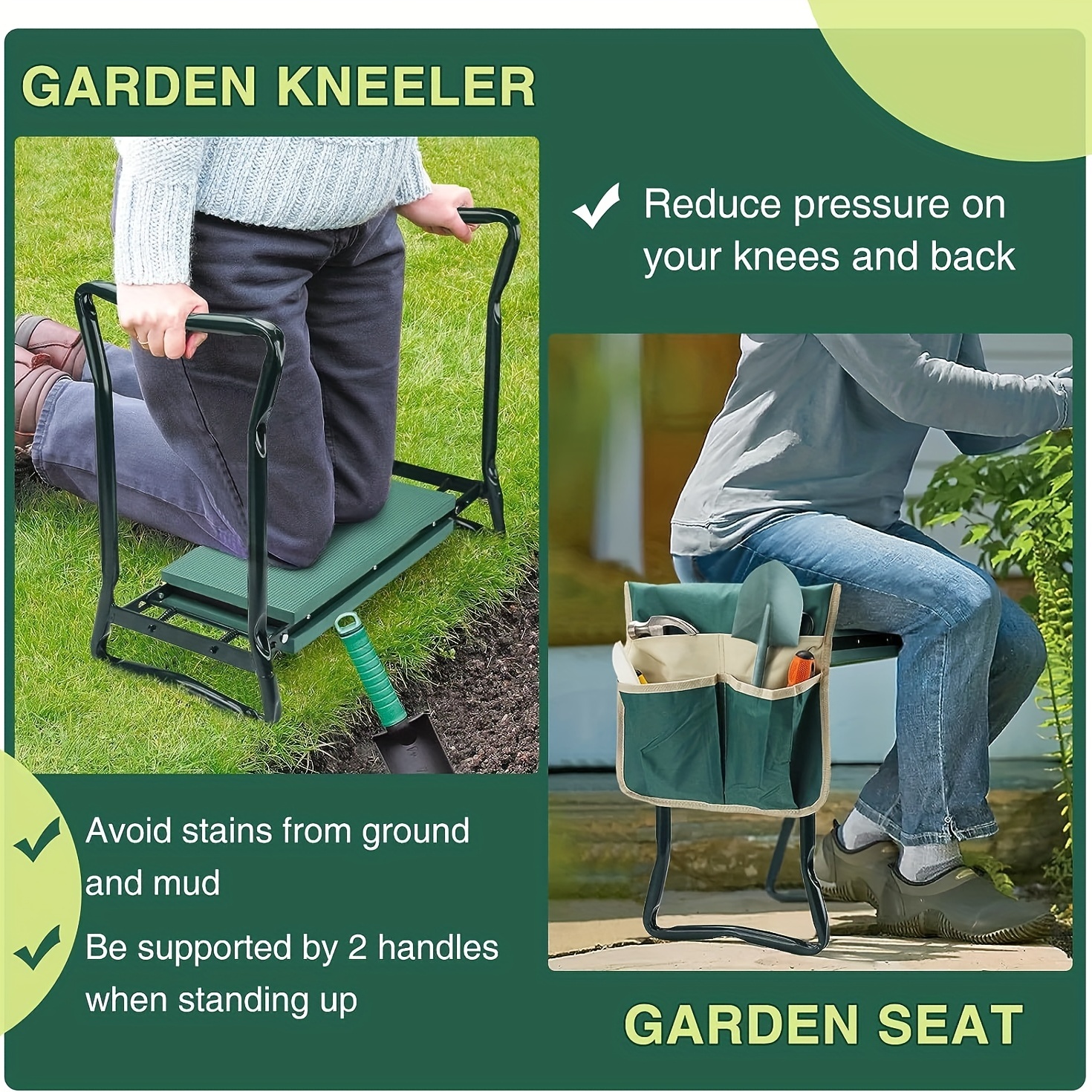 1pc garden kneeling pad and chair foldable garden bench heavy duty gardening bench used for kneeling and sitting to prevent knee and back pain excellent gardening gift for women grandparents elderly mom and dad 6