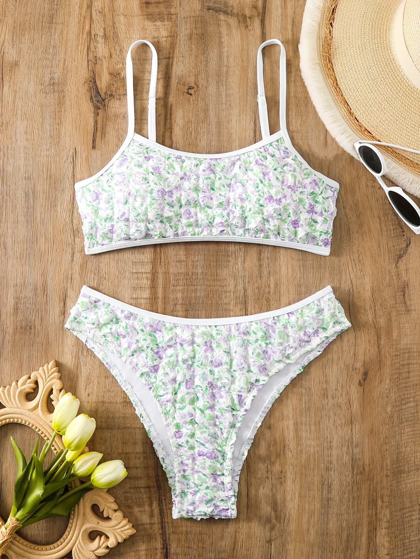 Gingham Ruffle Trim Triangle Bikini Two Piece Swimsuit – Rose Swimsuits