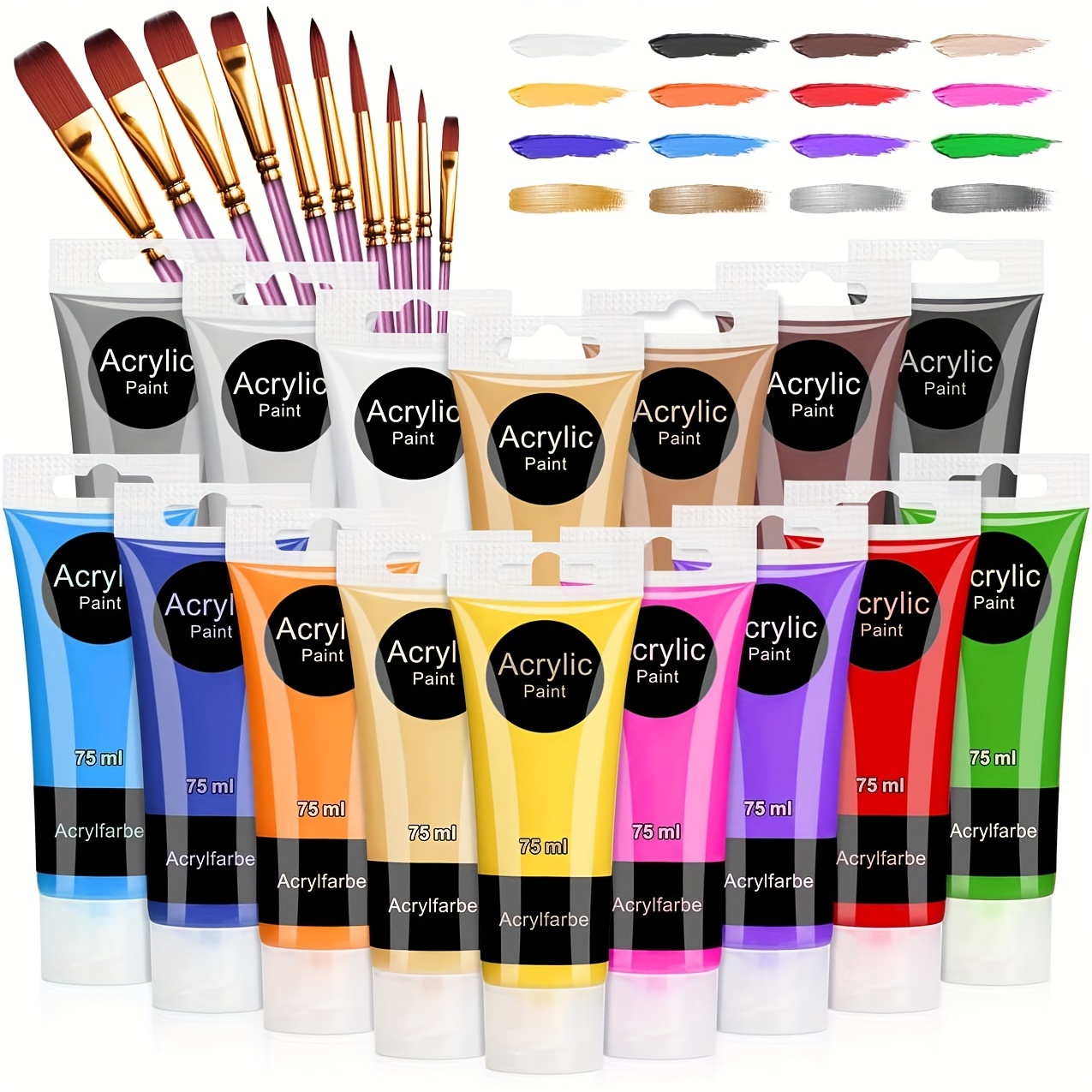 6 Colors Acrylic Paint Set For Diy Art Painting And Doodling On Fan,  Gypsum, Etc. (6pcs Acrylic Paints + 1pc Paint Brush) Light Color