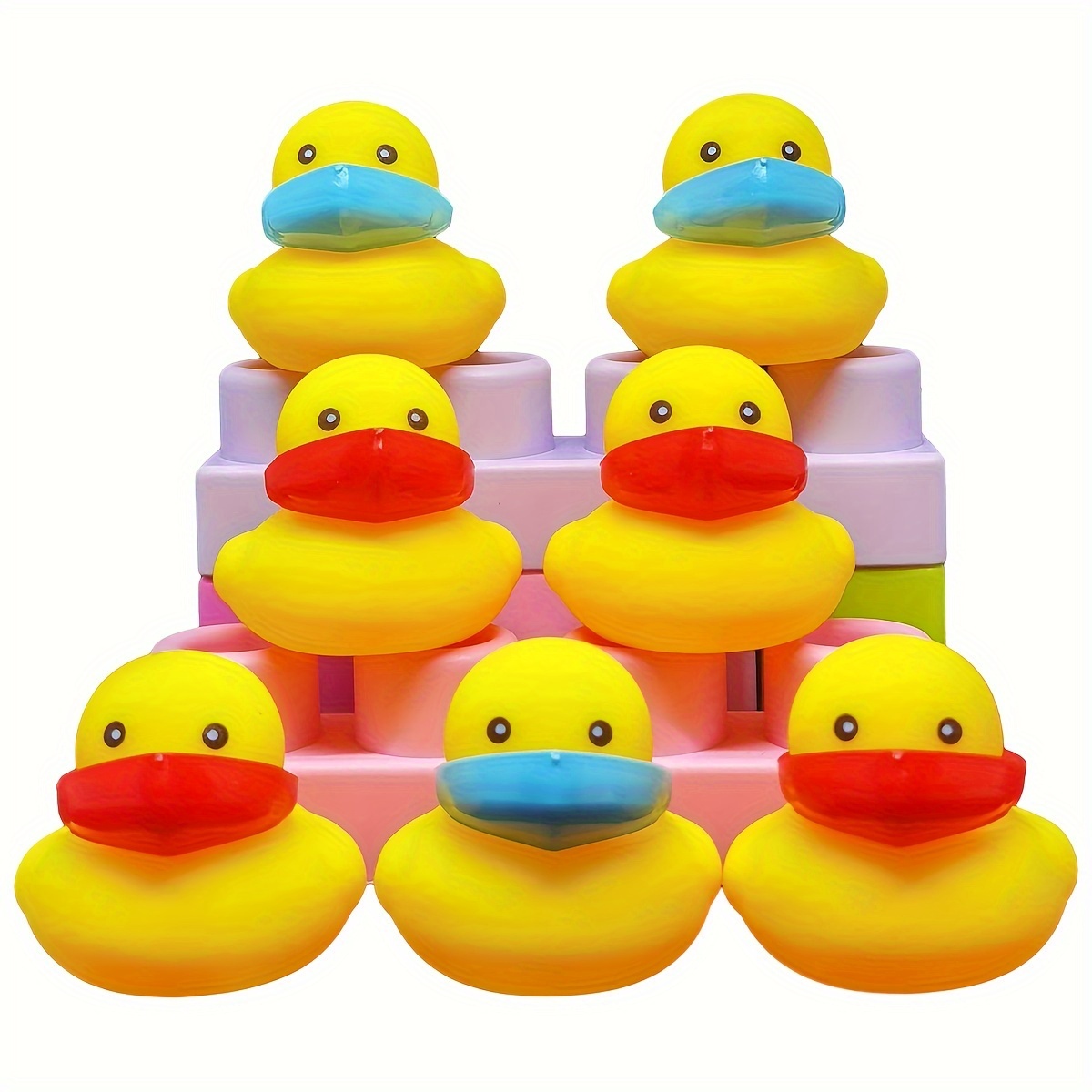 5 pcs/set】Floating Bath Toys Mini Swimming Rings Rubber Yellow Ducks Fishing  Net