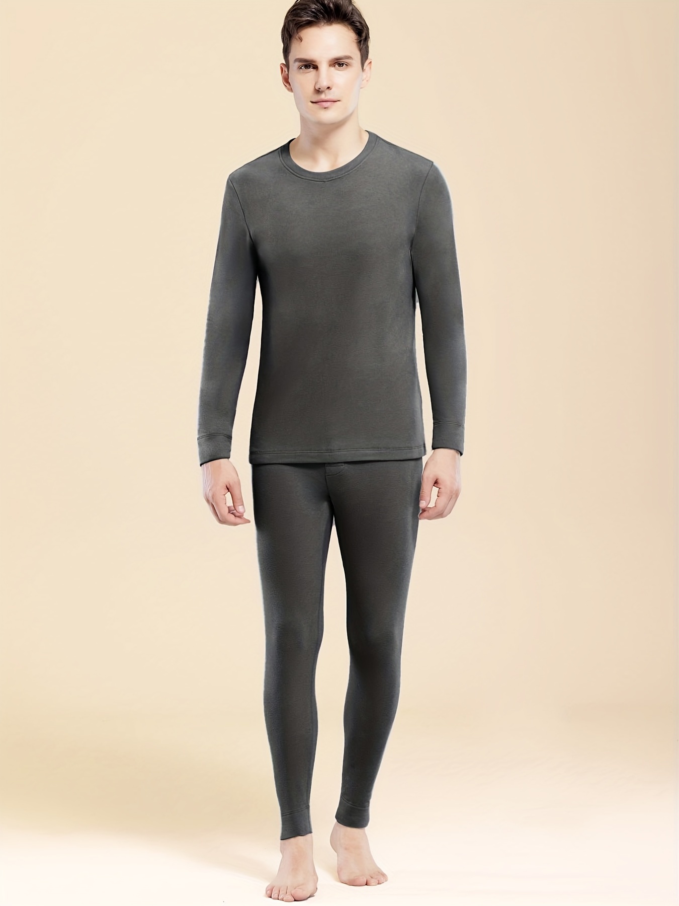 Men's Thermal Long Sleeve Tops Long Pants Set Autumn Winter - Temu