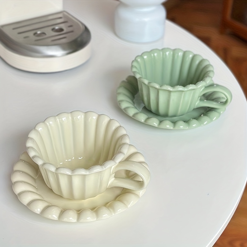 Ceramic Coffee Mug Set, Cute Flower Decorative Plate, Coffee Cup Set,  Creative Ceramic Cup, Modern Living Room, Gift,320ml