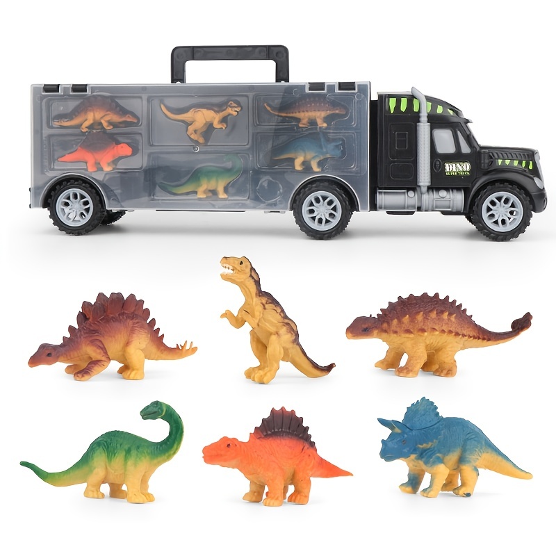 CUTE STONE Camion dinosaure 34 en 1 avec 12 mini figurines de dinosaures et  4 voitures, cadeau d'anniversaire pour garçons et tout-petits de 3 ans et