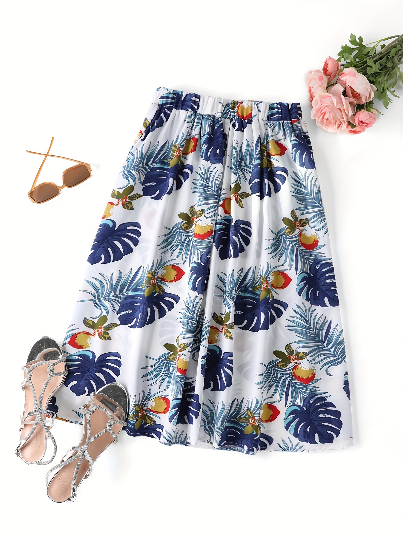 floral print high waist skirt elegant elastic waist midi skirt womens clothing