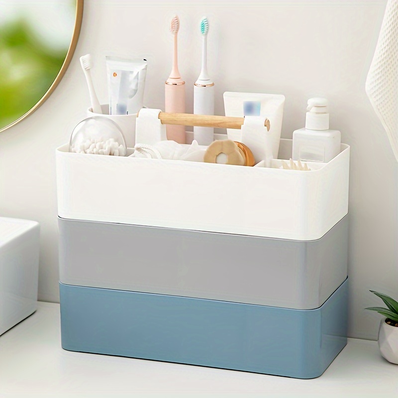 stackable bathroom organizer portable storage box with compartments for cosmetics toiletries more durable plastic contemporary design Product details 5