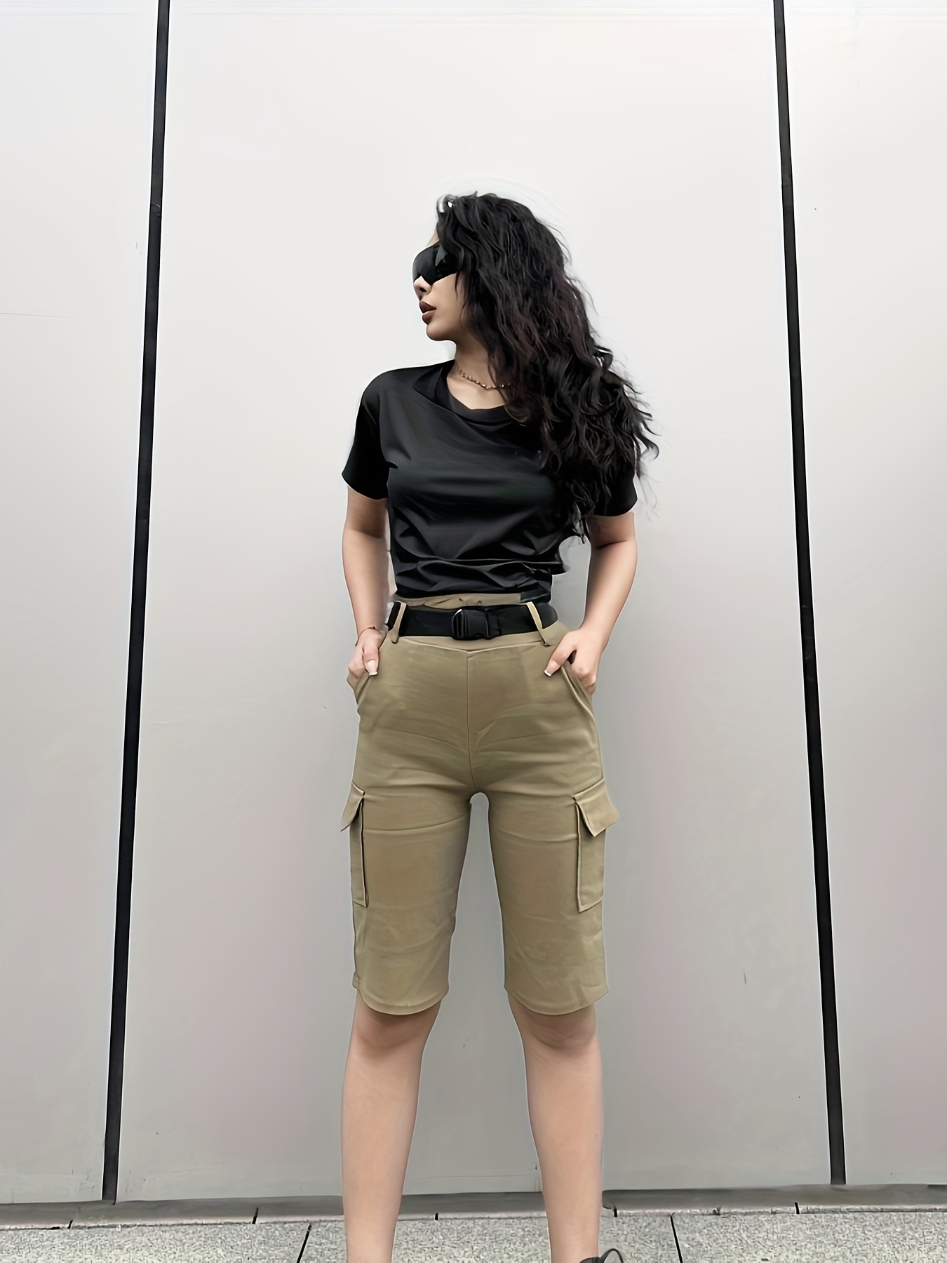 Ladies Knee Length Sngxgn Womens Casual High Waist Cargo