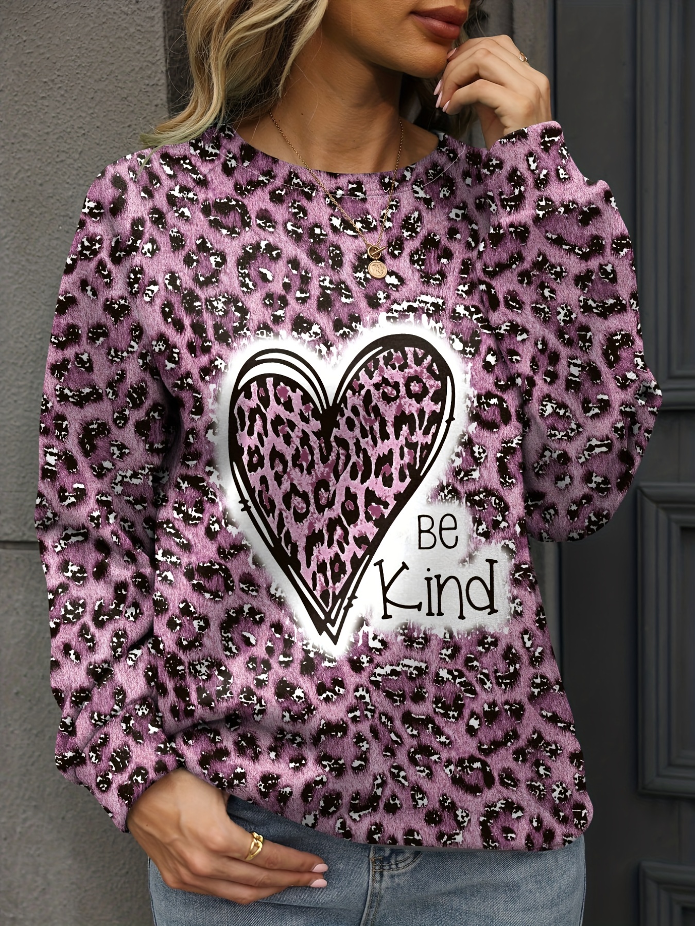 Lilac Leopard Print Heart Sweatshirt