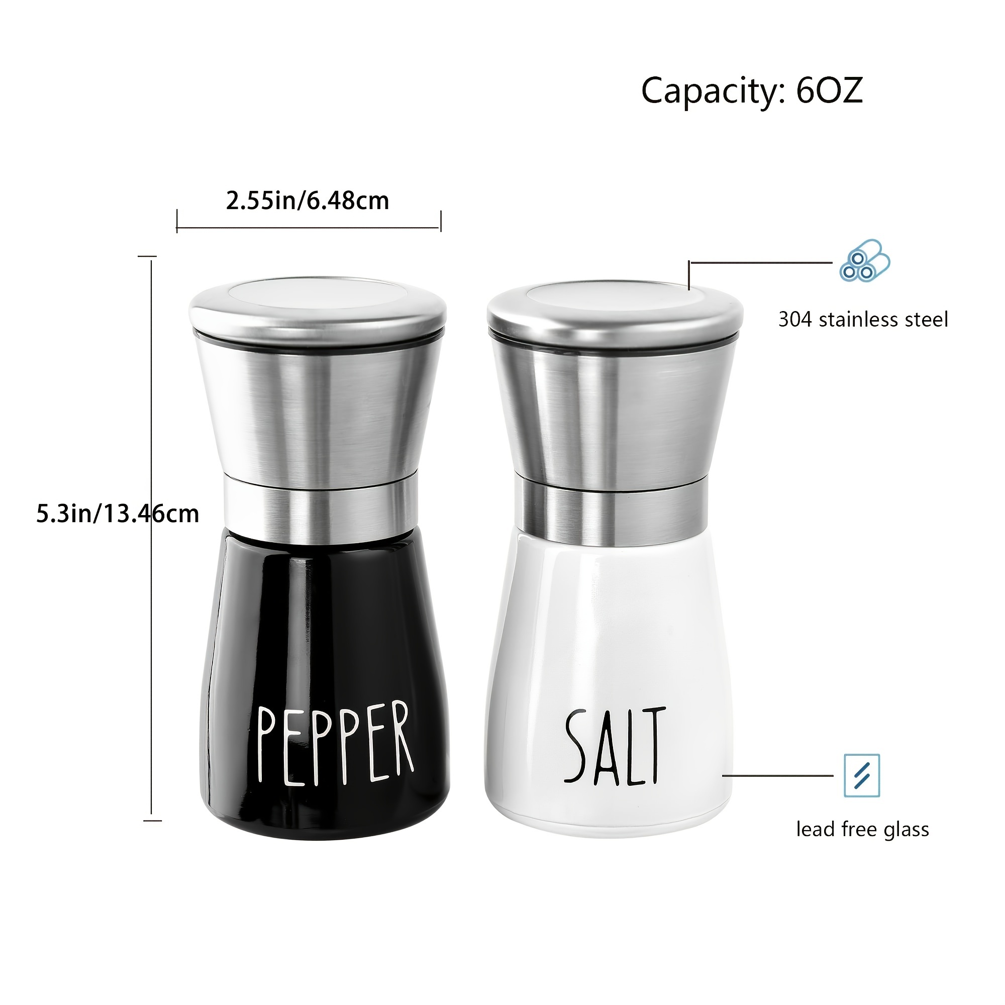 Salt and Pepper Grinder Set - Adjustable Stainless Steel Spice Ceramic  Grinders Mill Shaker for Kitchen Table - Stainless Steel color