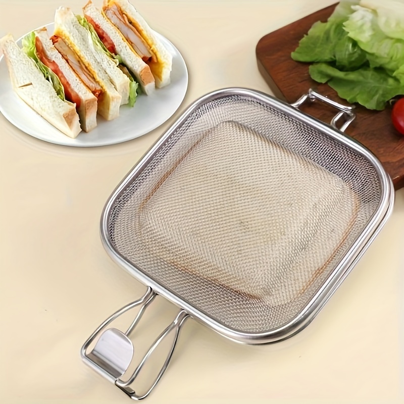 1pc, Sandwich Grill Mesh, Stainless Steel Sandwich Maker, Panini Pressed,  Read Sandwich Grill, Cooling Rack Oven For Quick Sandwich Making, Portable