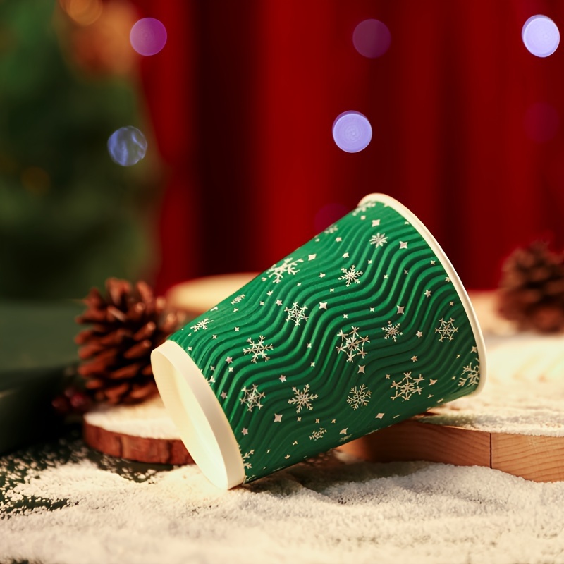 5pcs tarton pattern disposable cups, ripple sleeve paper cups for holiday  christmas party(Without plastic cup cover)