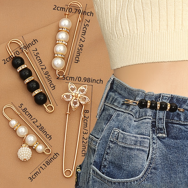 5Pcs Women Waist Brooch Tightening Waistband Faux Pearl Safety Pins for  Clothes