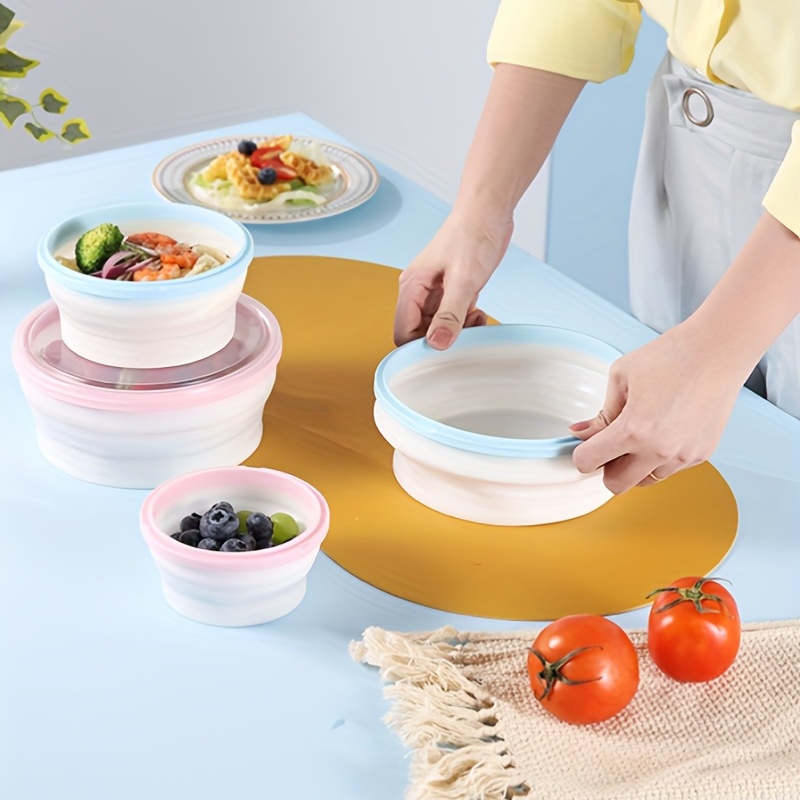 Silicone Folding Bowl With Lid Portable Tableware Outdoor - Temu