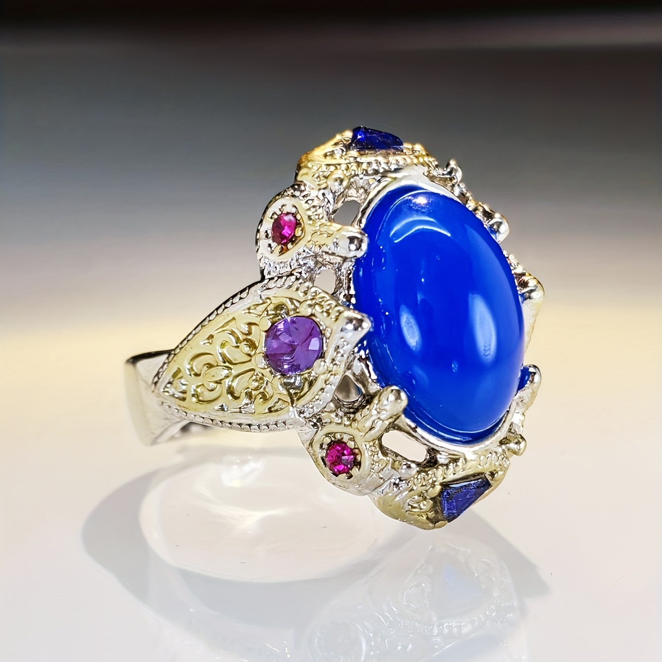 Men's Zircon Decor Enamel Carving Ring