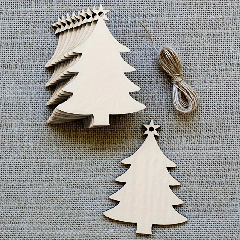 TEMU 40pcs, 20 Wood Slices + 20 Hemp Ropes, Wooden Christmas Tree Shaped Wood Slices, Diy Painting And Doodling Crafts, Wooden Hanging Ornaments,