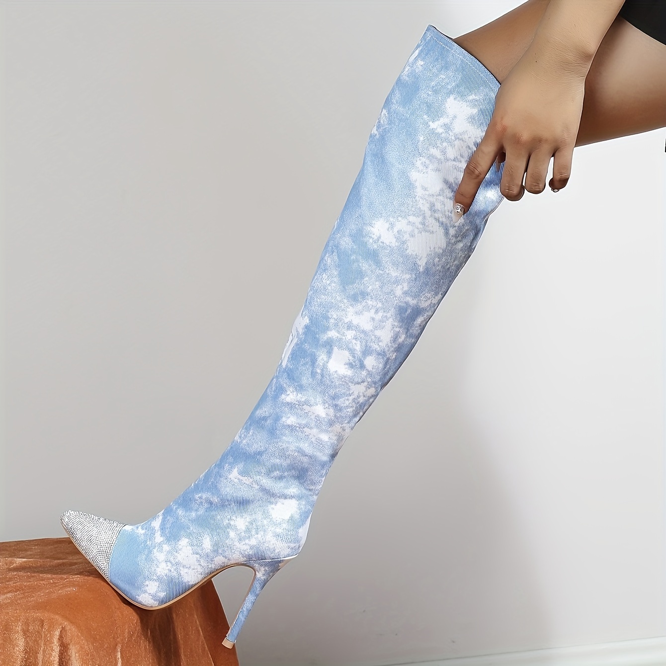 Light blue best sale thigh high boots