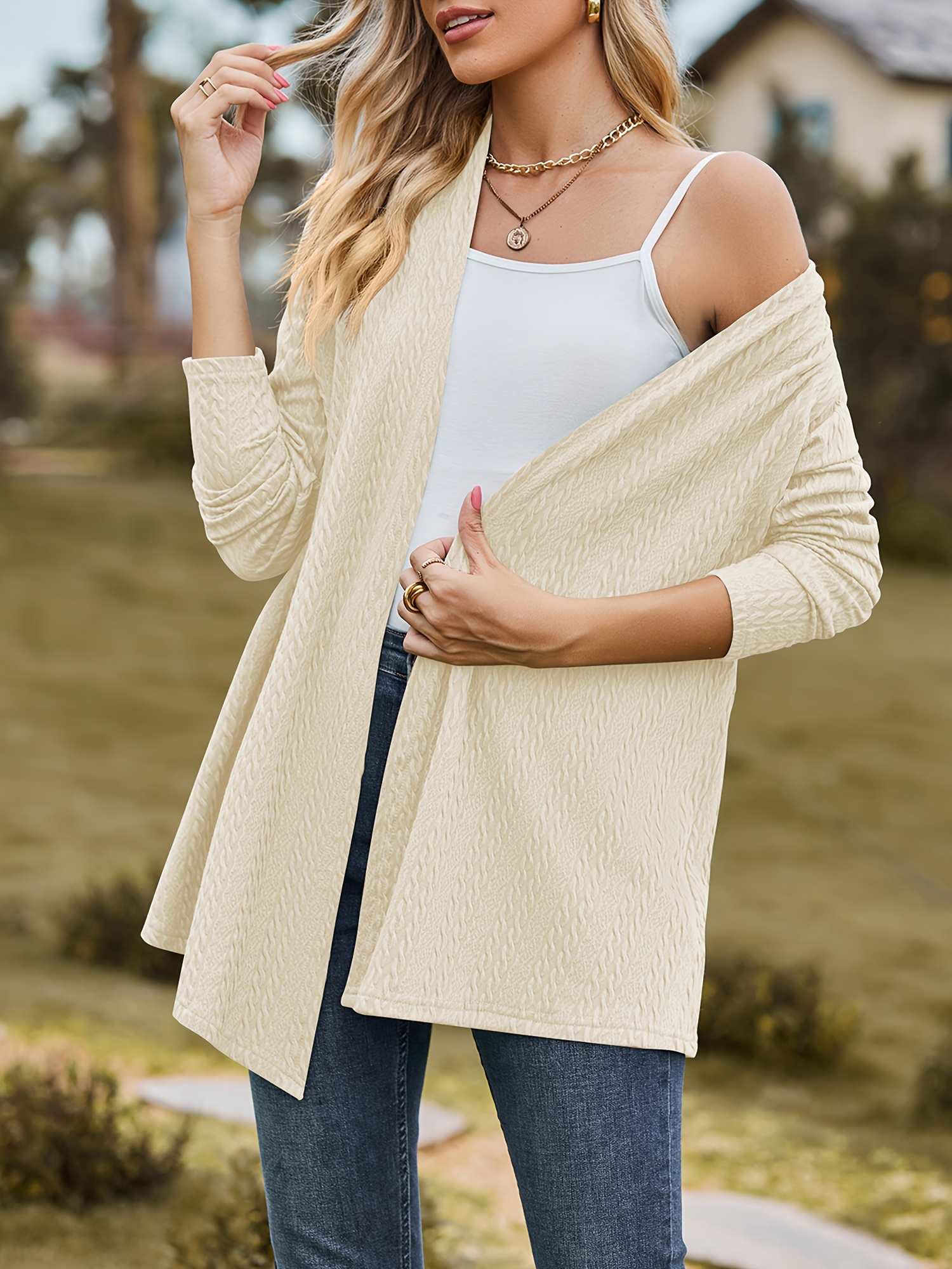 Casual Cardigan Women's Plus Textured Long Sleeve