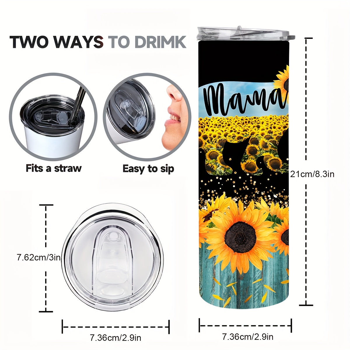 Mama Floral 20 oz insulated tumbler with lid and straw