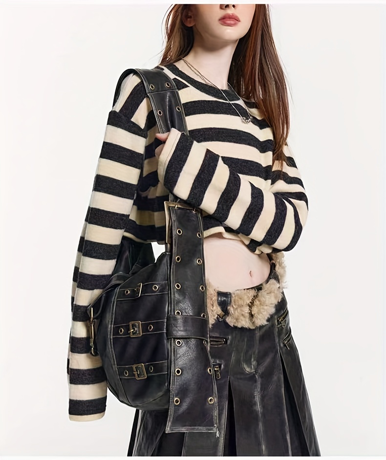 Vintage Punk Style Crossbody Bag, Retro Gothic Shoulder Bag, Women's Y2K  Grunge Handbag & Purse