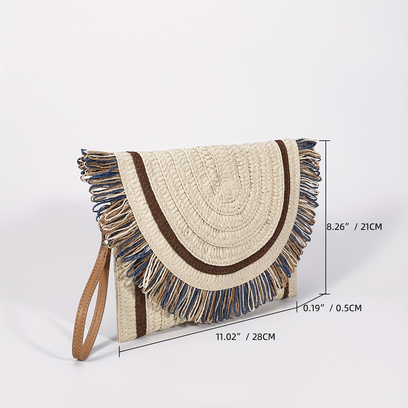 Fringe Woven Straw Clutch Bag Flap Magnet Versatile Handbag - Temu